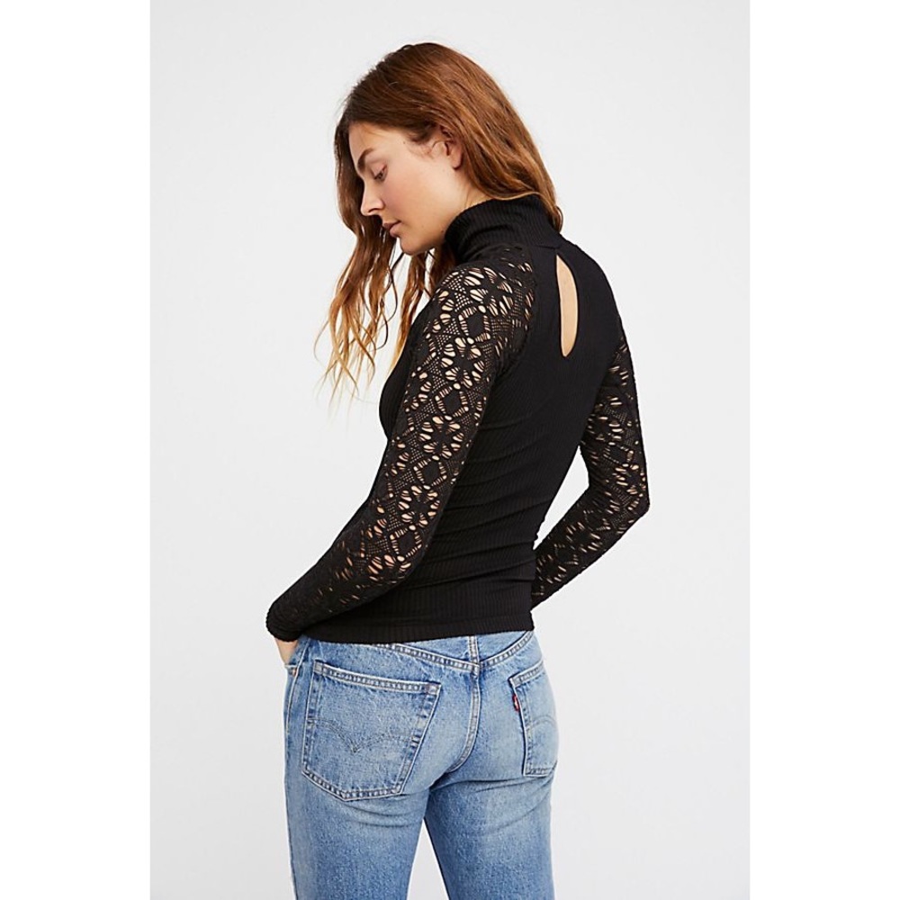 Free People Rib and Lace Turtleneck